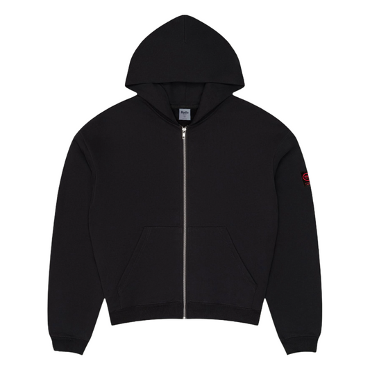 Branded Zip-Up Hoodie - Black