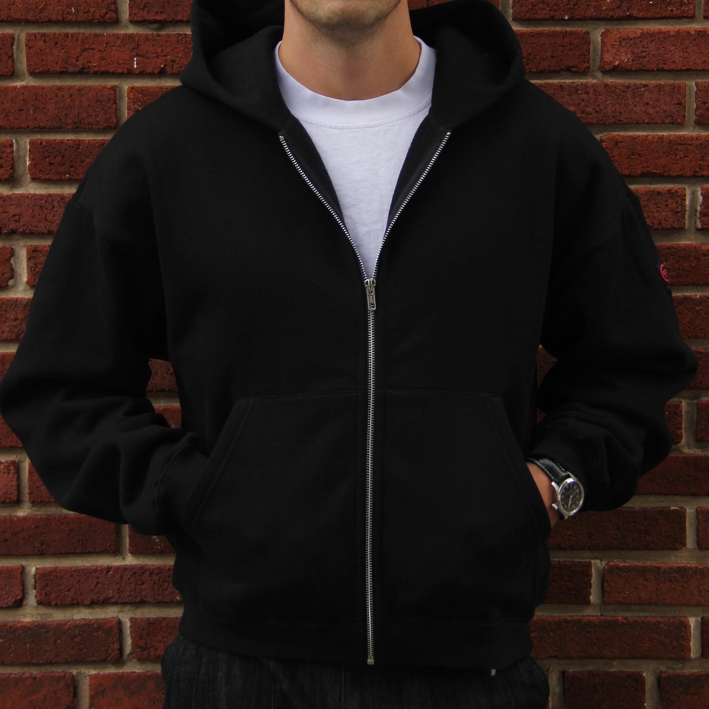 Branded Zip-Up Hoodie - Black