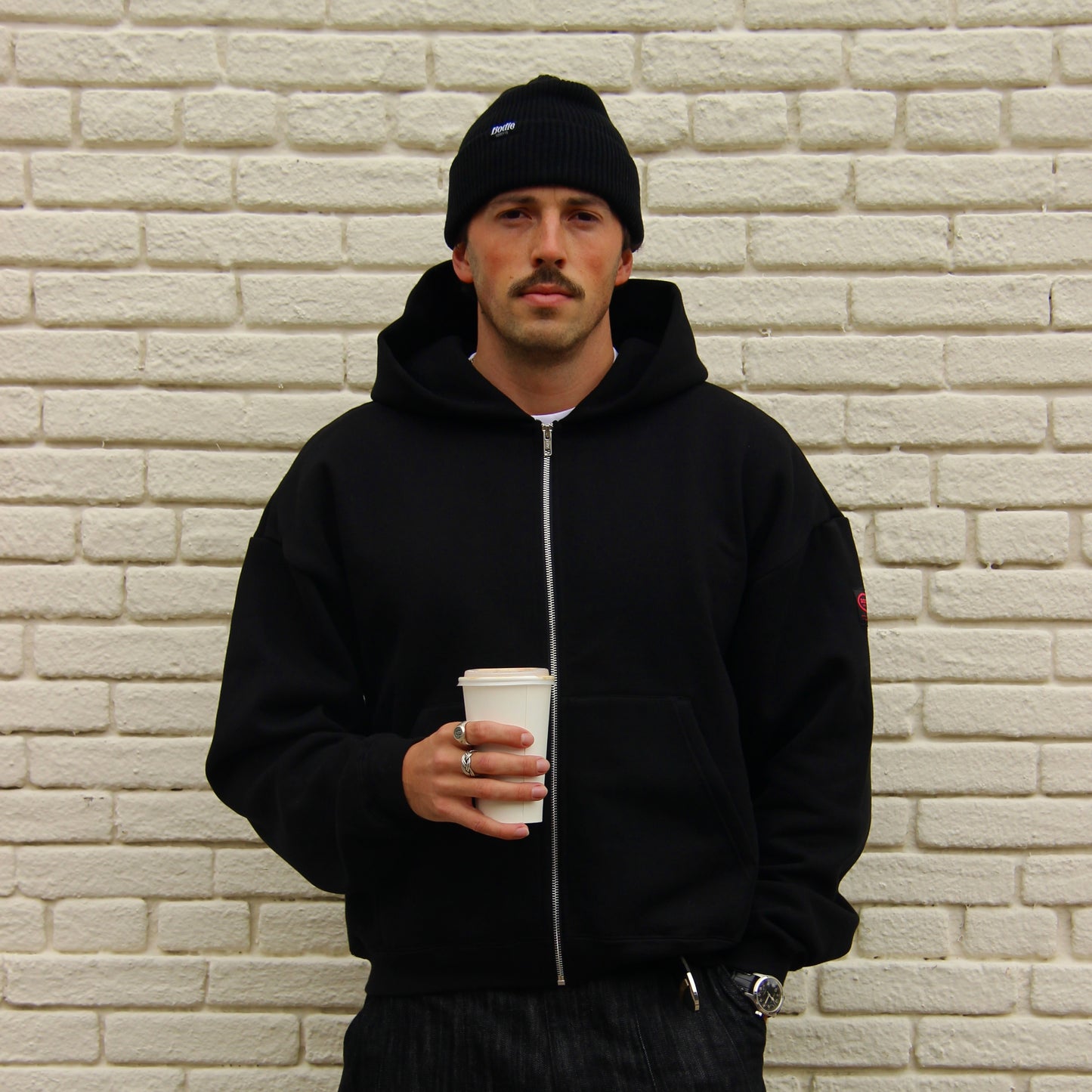 Branded Zip-Up Hoodie - Black