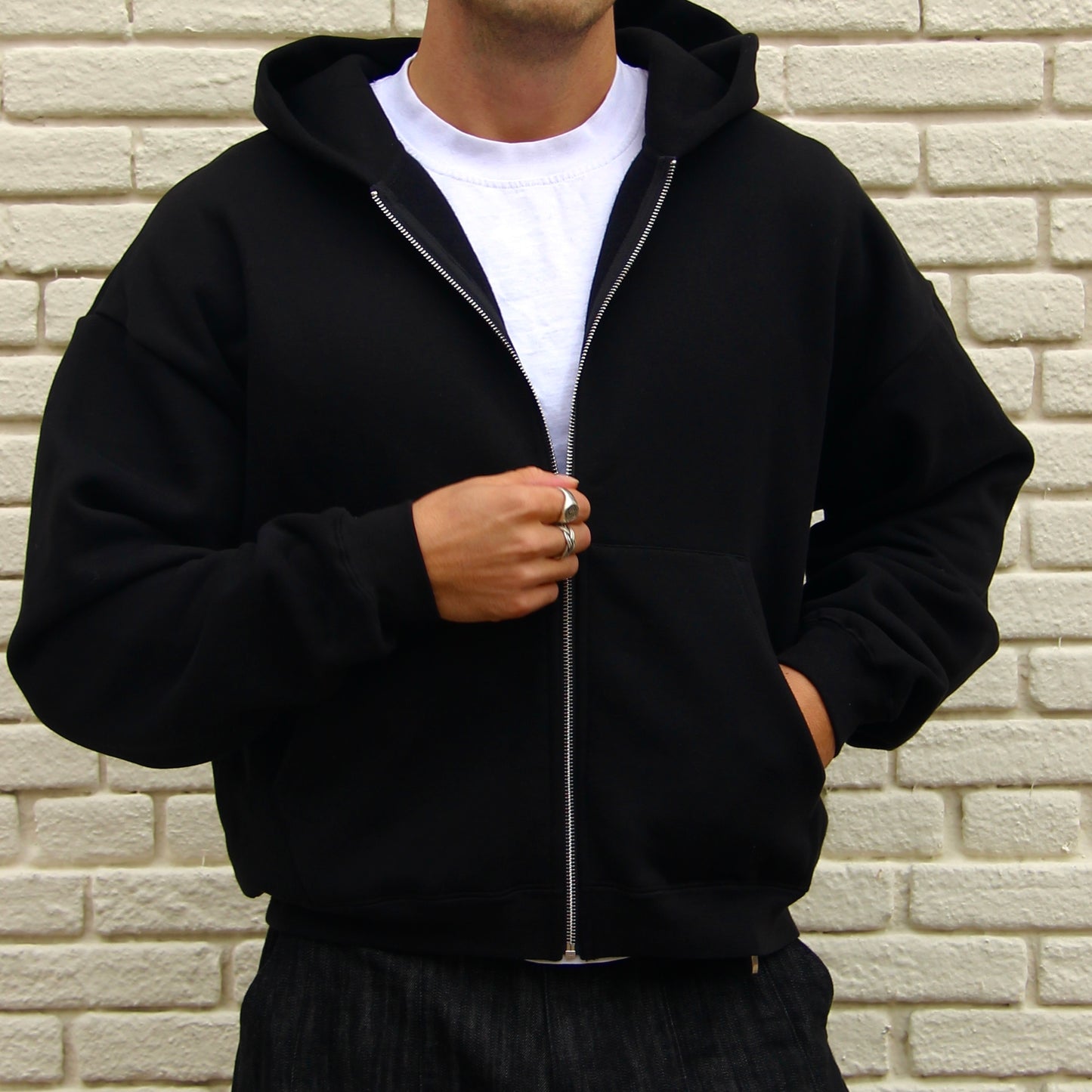 Branded Zip-Up Hoodie - Black